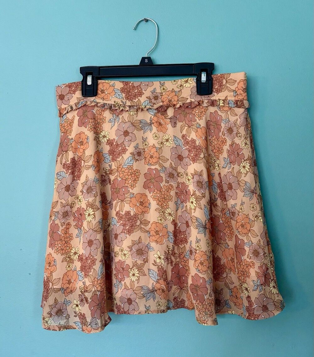 Sadie & Sage Floral Skater Skirt L Boho Cottagecore Lined Elastic Waist